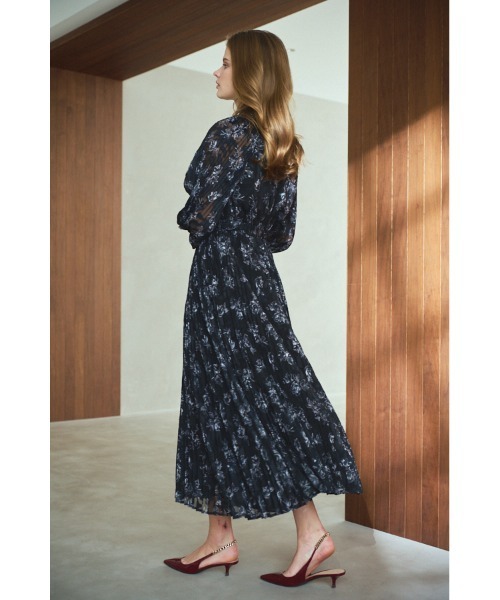 セール】Aurelia Flower Pleated Dress ラッフルタイ付きフラワー