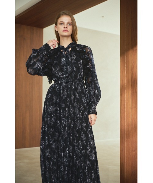 セール】Aurelia Flower Pleated Dress ラッフルタイ付きフラワー