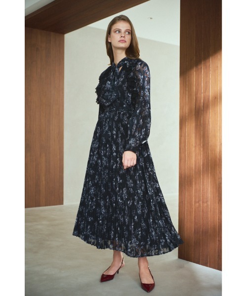 セール】Aurelia Flower Pleated Dress ラッフルタイ付きフラワー