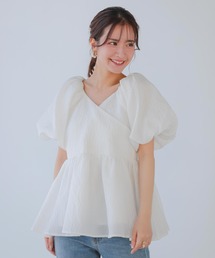 ジャガードカシュクールペプラムトップス