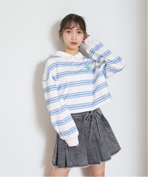 LOVETOXIC（ラブトキシック）の「【LTXC】クロップドラガーシャツ（Tシャツ/カットソー・キッズ・オフホワイト/チャコール・L:160cm/S:140cm/M:150cm）」の2枚目の写真