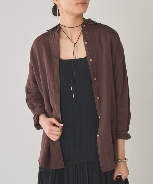 LOUNGEDRESS リネンバックタイシャツ ブラック　リネン100% 麻 Loungedress ブラウス シャツ リネンバックタイシャツ