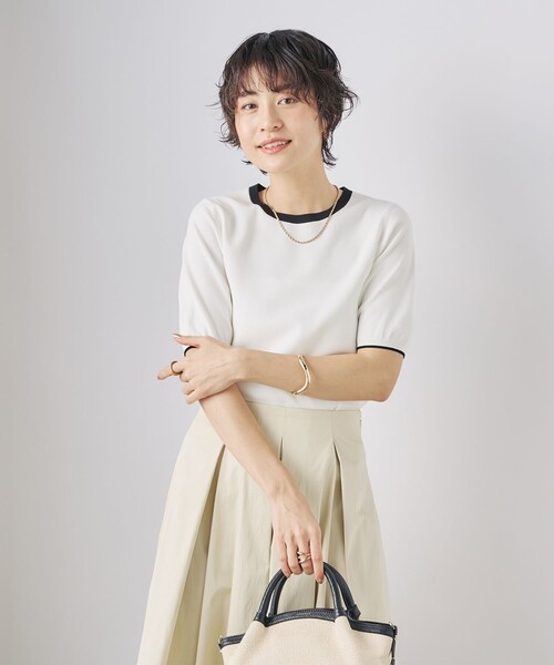 NOLLEY’S Sophi(ノーリーズソフィ)の「《アンサンブル対応》《手洗い可能》マルチファンクション総針ショートスリーブプルオーバーニット(ニット/セーター・レディース・ホワイト/ミント/ベビーピンク/ダークネイビー・38/36)」の13枚目の写真