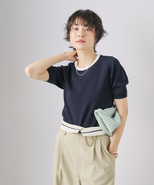 NOLLEY’S Sophi(ノーリーズソフィ)の「《アンサンブル対応》《手洗い可能》マルチファンクション総針ショートスリーブプルオーバーニット(ニット/セーター・レディース・ホワイト/ミント/ベビーピンク/ダークネイビー・38/36)」の20枚目の写真