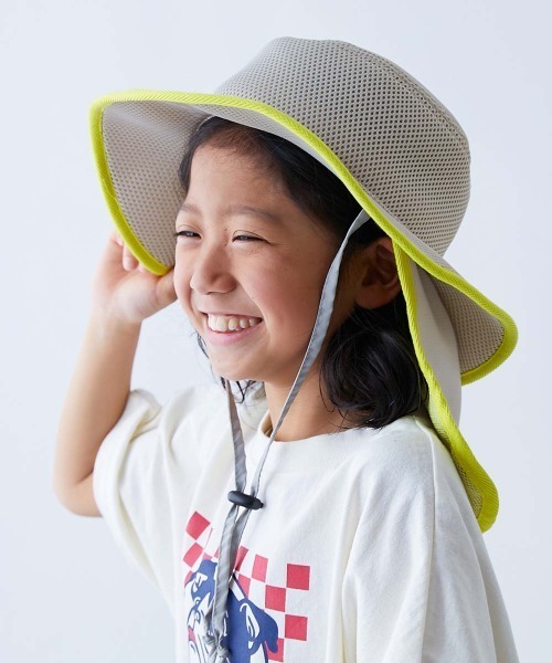 devirock（デビロック）の「気化熱でひんやり  UVカット 保冷剤も入れられる日よけ付き ハット（ハット・キッズ・グレー/ピンク/チャコール・54/56/58）」の2枚目の写真
