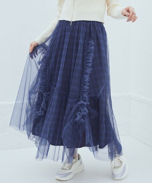 earth music&ecology（アースミュージックアンドエコロジー）の「チュールアシンメトリーフリルスカート（スカート・レディース・ライトグレー/ライトベージュ/ブルー系その他3/ブラック系その他3・FREE）」の7枚目の写真
