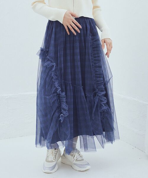 earth music&ecology（アースミュージックアンドエコロジー）の「チュールアシンメトリーフリルスカート（スカート・レディース・ライトグレー/ライトベージュ/ブルー系その他3/ブラック系その他3・FREE）」の8枚目の写真