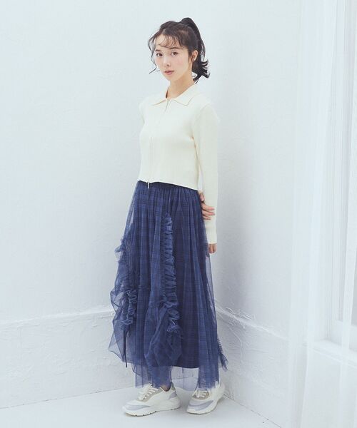 earth music&ecology（アースミュージックアンドエコロジー）の「チュールアシンメトリーフリルスカート（スカート・レディース・ライトグレー/ライトベージュ/ブルー系その他3/ブラック系その他3・FREE）」の9枚目の写真