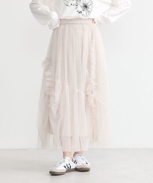 earth music&ecology（アースミュージックアンドエコロジー）の「チュールアシンメトリーフリルスカート（スカート・レディース・ライトグレー/ライトベージュ/ブルー系その他3/ブラック系その他3・FREE）」の18枚目の写真