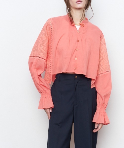 Muel Chic（ミュエルシック）の「Pam lace blouse  パムレースブラウス（シャツ/ブラウス・レディース・ホワイト/コーラルピンク/ブラック・FREE）」の4枚目の写真