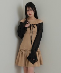 sleeveless ribbon gather dress/ノースリーブリボンギャザーワンピース