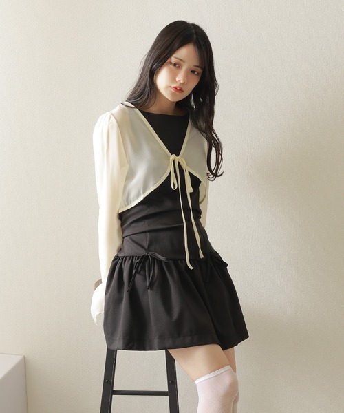 M DOLLY(エムドリー)の「sleeveless ribbon gather dress/ノースリーブリボンギャザーワンピース(ワンピース・レディース・ベージュ/ブラック・XS/M/S)」の14枚目の写真