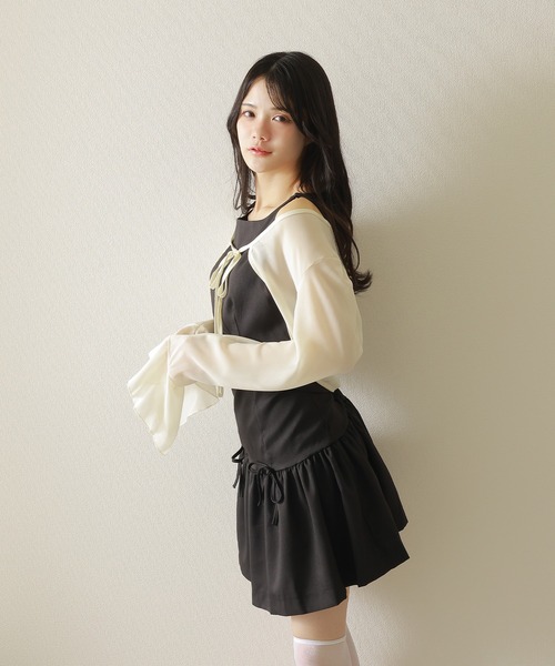 M DOLLY(エムドリー)の「sleeveless ribbon gather dress/ノースリーブリボンギャザーワンピース(ワンピース・レディース・ベージュ/ブラック・XS/M/S)」の15枚目の写真