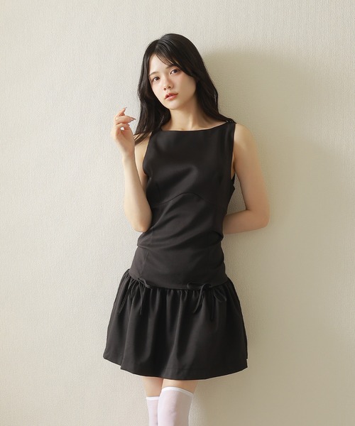 M DOLLY(エムドリー)の「sleeveless ribbon gather dress/ノースリーブリボンギャザーワンピース(ワンピース・レディース・ベージュ/ブラック・XS/M/S)」の16枚目の写真