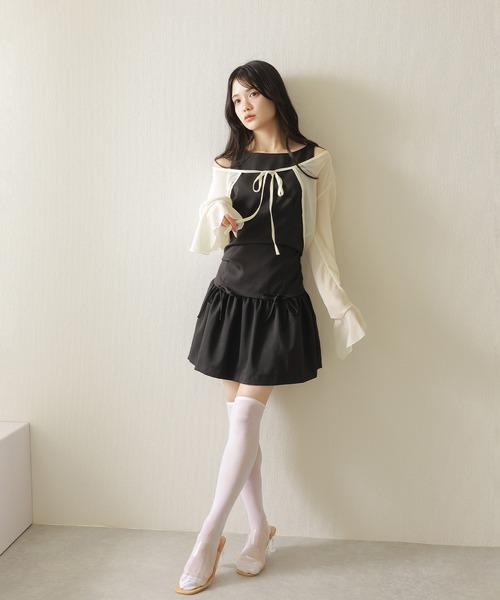M DOLLY(エムドリー)の「sleeveless ribbon gather dress/ノースリーブリボンギャザーワンピース(ワンピース・レディース・ベージュ/ブラック・XS/M/S)」の17枚目の写真