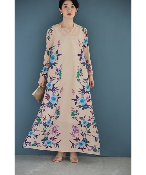 優美な花咲き誇るアコーディオンプリーツロングワンピース（ワンピース