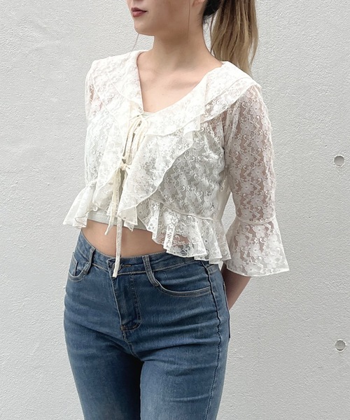 one way（ワンウェイ）の「レースフリルカーディガン（カーディガン/ボレロ・レディース・ベージュ/ホワイト/ブラック・FREE）」の3枚目の写真