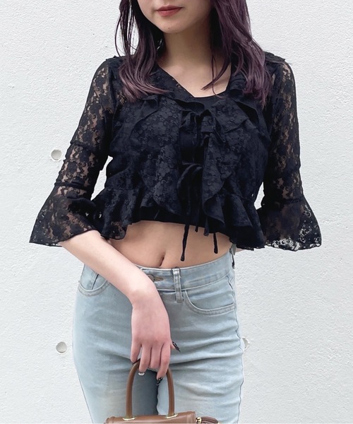 one way（ワンウェイ）の「レースフリルカーディガン（カーディガン/ボレロ・レディース・ベージュ/ホワイト/ブラック・FREE）」の2枚目の写真