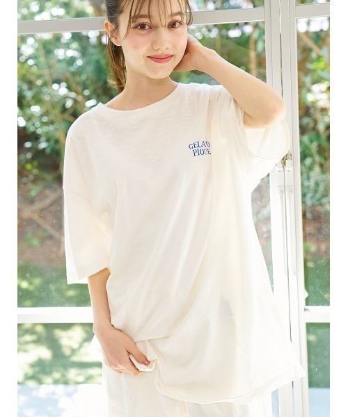 ジェラートピケ【接触冷感】ICEワンポイントビッグTシャツ　ブルー ジェラートピケ【接触冷感】ICEワンポイントビッグTシャツ