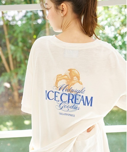 ジェラートピケ【接触冷感】ICEワンポイントビッグTシャツ ブルー セール】【COOL COLLECTION】【接触冷感】ICEワンポイントビッグ