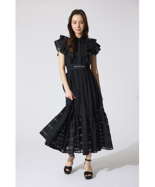 【予約】 配色ロゴダブルフリルティアードワンピース 半袖 夏服 ワンピース
