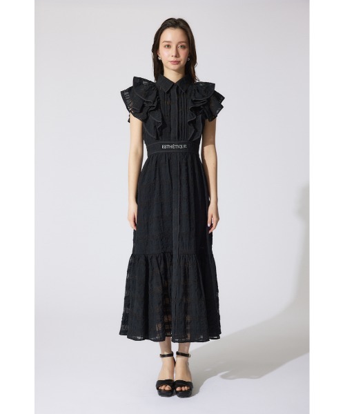 【ファッション通販】 配色ロゴダブルフリルティアードワンピース 夏服 半袖 ワンピース