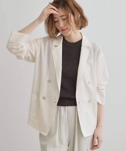 grove（グローブ）の「【洒落感際立つ羽織アイテム】シアーテーラードジャケット（テーラードジャケット・レディース・チャコールグレー/ベージュ/オフホワイト・03/02/01/04/05）」の18枚目の写真