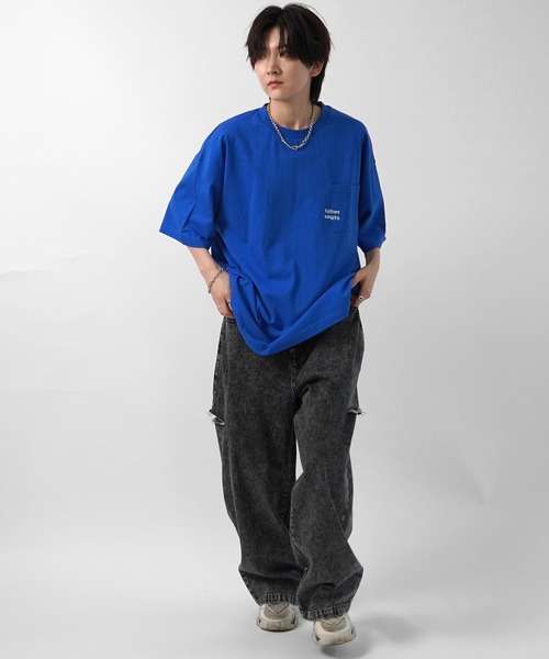 96thes（クローズ）の「【96thes】韓国ストリート ビッグシルエット ワンポイントまたぎ刺繍 半袖Tシャツ カットソー メンズ レディース（Tシャツ/カットソー・メンズ・ブラック/ブルー/杢グレー/ホワイト・M/L）」の8枚目の写真
