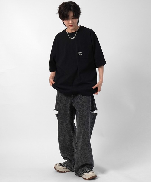 96thes（クローズ）の「【96thes】韓国ストリート ビッグシルエット ワンポイントまたぎ刺繍 半袖Tシャツ カットソー メンズ レディース（Tシャツ/カットソー・メンズ・ブラック/ブルー/杢グレー/ホワイト・M/L）」の14枚目の写真