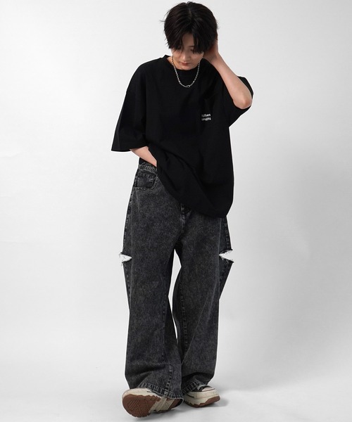 96thes（クローズ）の「【96thes】韓国ストリート ビッグシルエット ワンポイントまたぎ刺繍 半袖Tシャツ カットソー メンズ レディース（Tシャツ/カットソー・メンズ・ブラック/ブルー/杢グレー/ホワイト・M/L）」の15枚目の写真