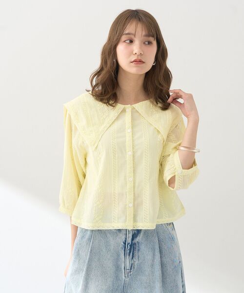 ブラウス シャツ 刺繍ビッグ襟ブラウス レディース 刺繍ビッグ襟ブラウス | outlet | axes femme online shop
