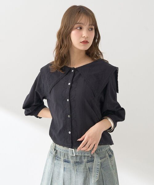 ブラウス シャツ 「WEB限定」ビッグカラーブラウス レディース wee9s ブラウス シャツ big collar frill blouse / 付け襟風