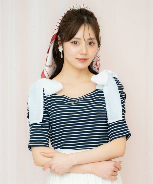 WILLSELECTION(ウィルセレクション)の「ショルダーリボンパワショルトップス(Tシャツ/カットソー・レディース・ブルー系その他/ホワイト系その他/ブラック系その他・FREE)」の14枚目の写真