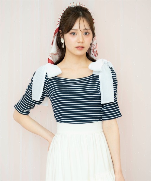 WILLSELECTION(ウィルセレクション)の「ショルダーリボンパワショルトップス(Tシャツ/カットソー・レディース・ブルー系その他/ホワイト系その他/ブラック系その他・FREE)」の17枚目の写真