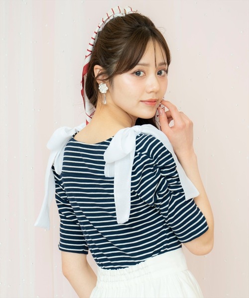 WILLSELECTION(ウィルセレクション)の「ショルダーリボンパワショルトップス(Tシャツ/カットソー・レディース・ブルー系その他/ホワイト系その他/ブラック系その他・FREE)」の21枚目の写真
