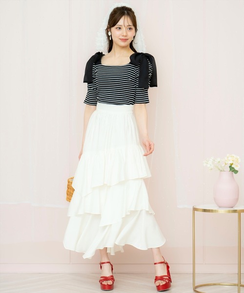 WILLSELECTION(ウィルセレクション)の「ショルダーリボンパワショルトップス(Tシャツ/カットソー・レディース・ブルー系その他/ホワイト系その他/ブラック系その他・FREE)」の4枚目の写真