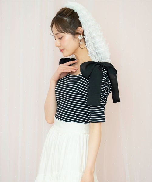WILLSELECTION(ウィルセレクション)の「ショルダーリボンパワショルトップス(Tシャツ/カットソー・レディース・ブルー系その他/ホワイト系その他/ブラック系その他・FREE)」の6枚目の写真
