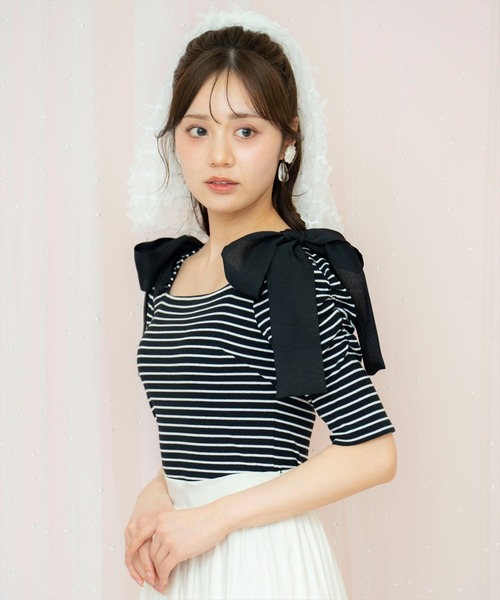 WILLSELECTION(ウィルセレクション)の「ショルダーリボンパワショルトップス(Tシャツ/カットソー・レディース・ブルー系その他/ホワイト系その他/ブラック系その他・FREE)」の7枚目の写真