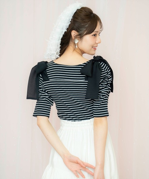 WILLSELECTION(ウィルセレクション)の「ショルダーリボンパワショルトップス(Tシャツ/カットソー・レディース・ブルー系その他/ホワイト系その他/ブラック系その他・FREE)」の8枚目の写真