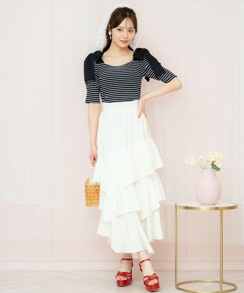 WILLSELECTION(ウィルセレクション)の「ショルダーリボンパワショルトップス(Tシャツ/カットソー・レディース・ブルー系その他/ホワイト系その他/ブラック系その他・FREE)」の13枚目の写真