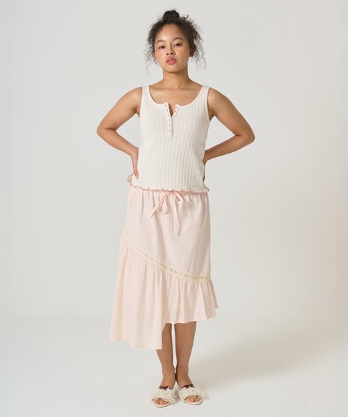 TINA:JOJUN(ティーナジョジュン)の「ヘンリーネック タンクトップ TINA:JOJUN(タンクトップ・レディース・アイボリー/ベビーピンク・M)」の5枚目の写真