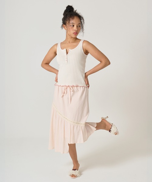 TINA:JOJUN(ティーナジョジュン)の「ヘンリーネック タンクトップ TINA:JOJUN(タンクトップ・レディース・アイボリー/ベビーピンク・M)」の6枚目の写真