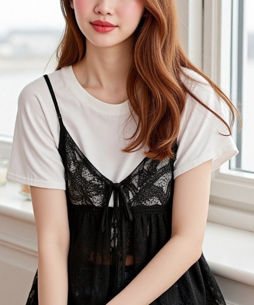 関税送料込[NO DRESS]リボン付レースキャミソール★日本未入荷★ セール】レースリボンキャミソール（キャミソール）｜paravion