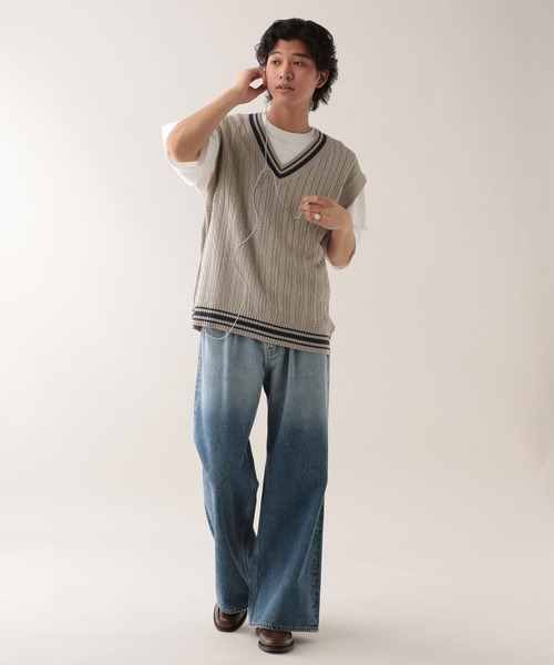 RAGEBLUE（レイジブルー）の「透かし編み/チルデンVネックニットベスト（ベスト・メンズ・ネイビー/グリーン/ベージュ系その他2・MEDIUM/LARGE）」の21枚目の写真