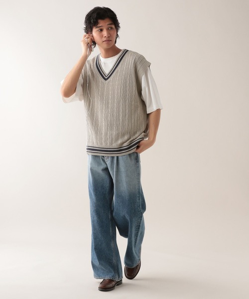 RAGEBLUE（レイジブルー）の「透かし編み/チルデンVネックニットベスト（ベスト・メンズ・ネイビー/グリーン/ベージュ系その他2・MEDIUM/LARGE）」の22枚目の写真