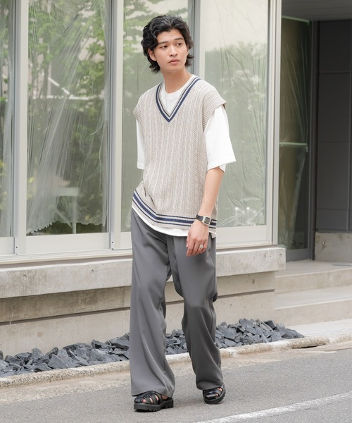 RAGEBLUE（レイジブルー）の「透かし編み/チルデンVネックニットベスト（ベスト・メンズ・ネイビー/グリーン/ベージュ系その他2・MEDIUM/LARGE）」の4枚目の写真