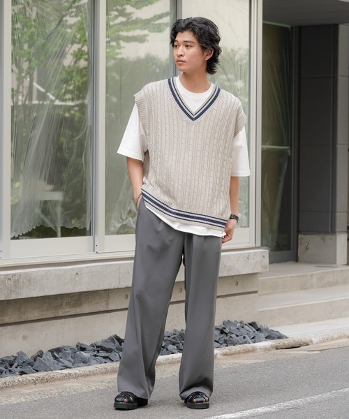 RAGEBLUE（レイジブルー）の「透かし編み/チルデンVネックニットベスト（ベスト・メンズ・ネイビー/グリーン/ベージュ系その他2・MEDIUM/LARGE）」の5枚目の写真