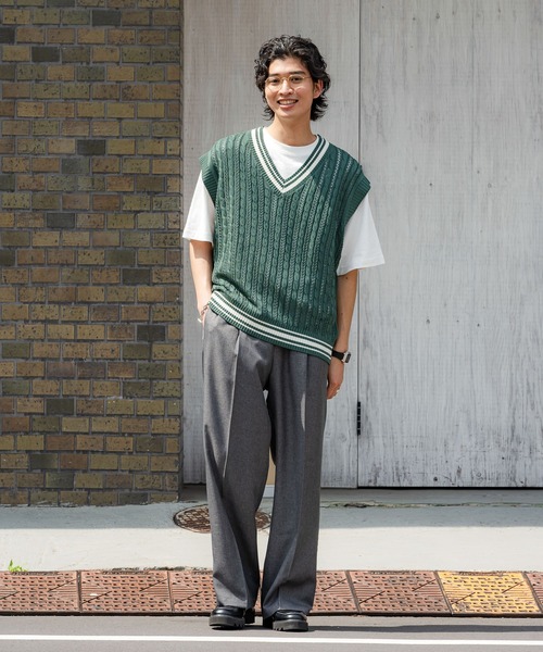 RAGEBLUE（レイジブルー）の「透かし編み/チルデンVネックニットベスト（ベスト・メンズ・ネイビー/グリーン/ベージュ系その他2・MEDIUM/LARGE）」の8枚目の写真