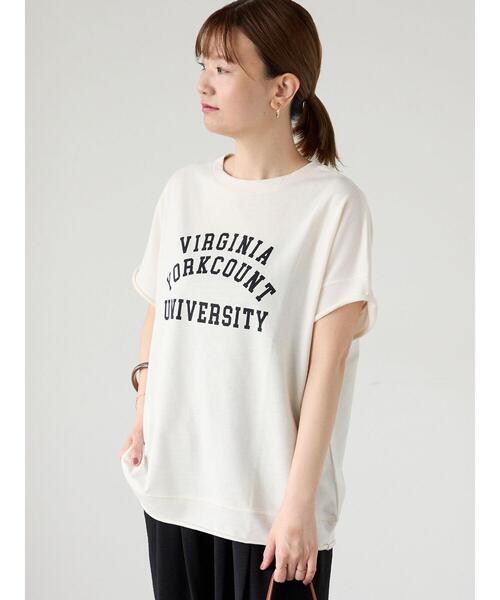 セール】カレッジ風ロゴプリントミニ裏毛トップス（Tシャツ