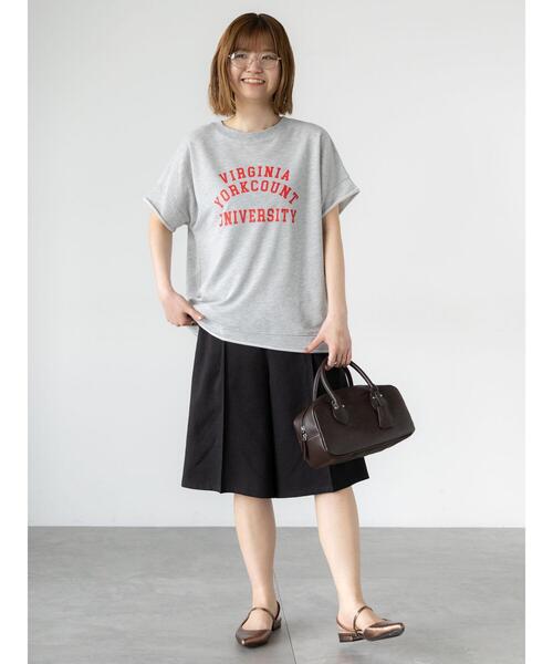 セール】カレッジ風ロゴプリントミニ裏毛トップス（Tシャツ